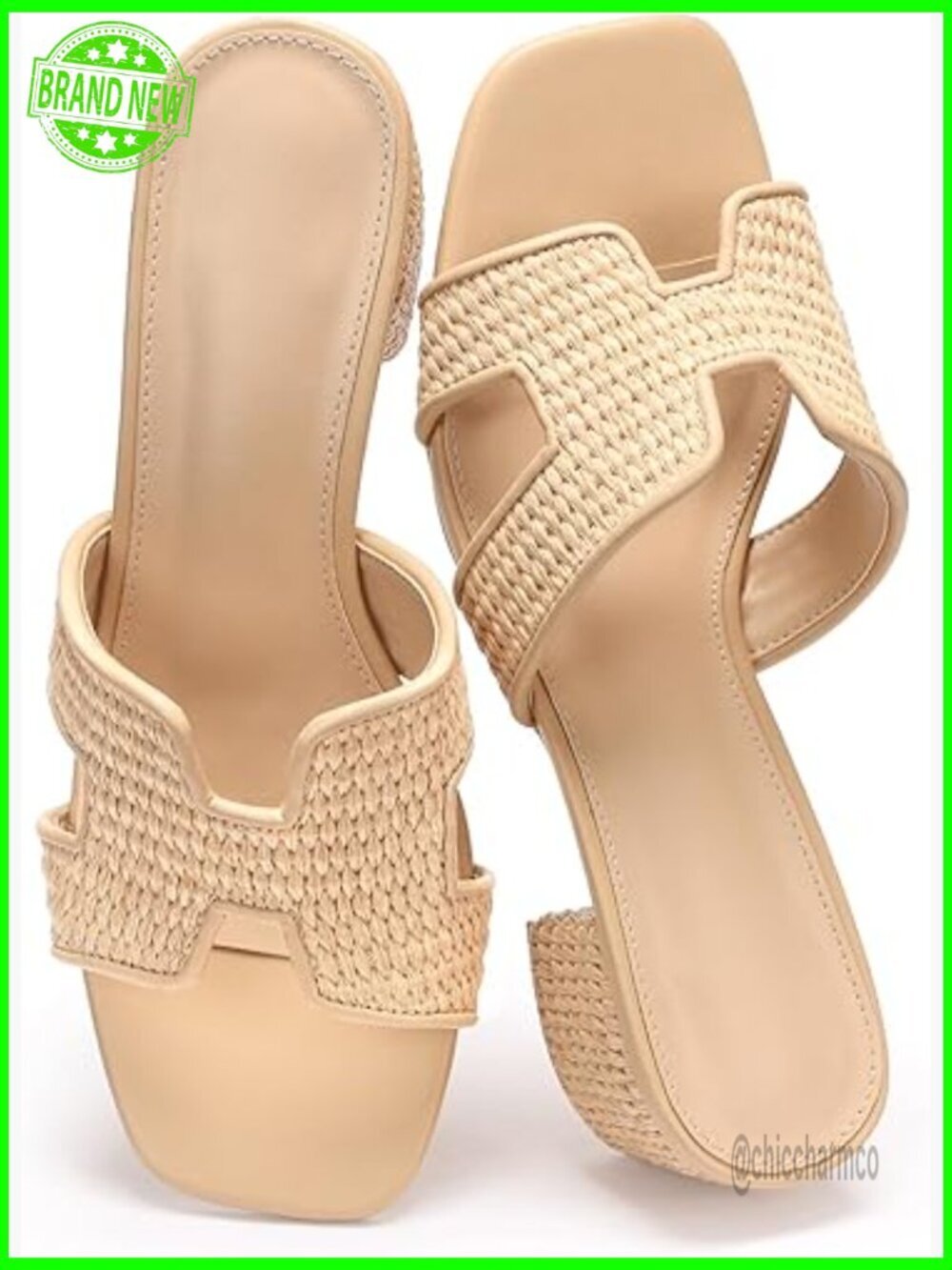 Chunky Heel Sandals Square Toe Cutout Strap Slip On Mules